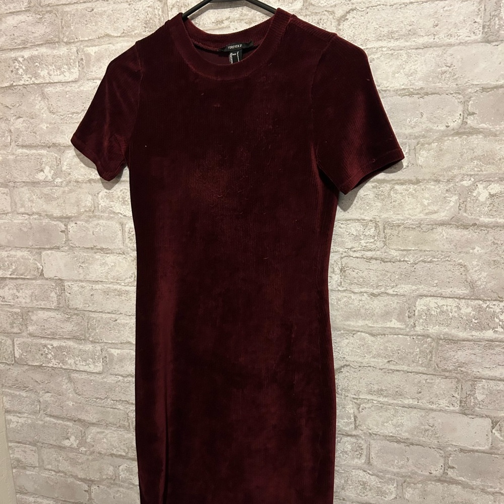 Forever 21 Rich Burgundy Cozy Velvet Mini Dress